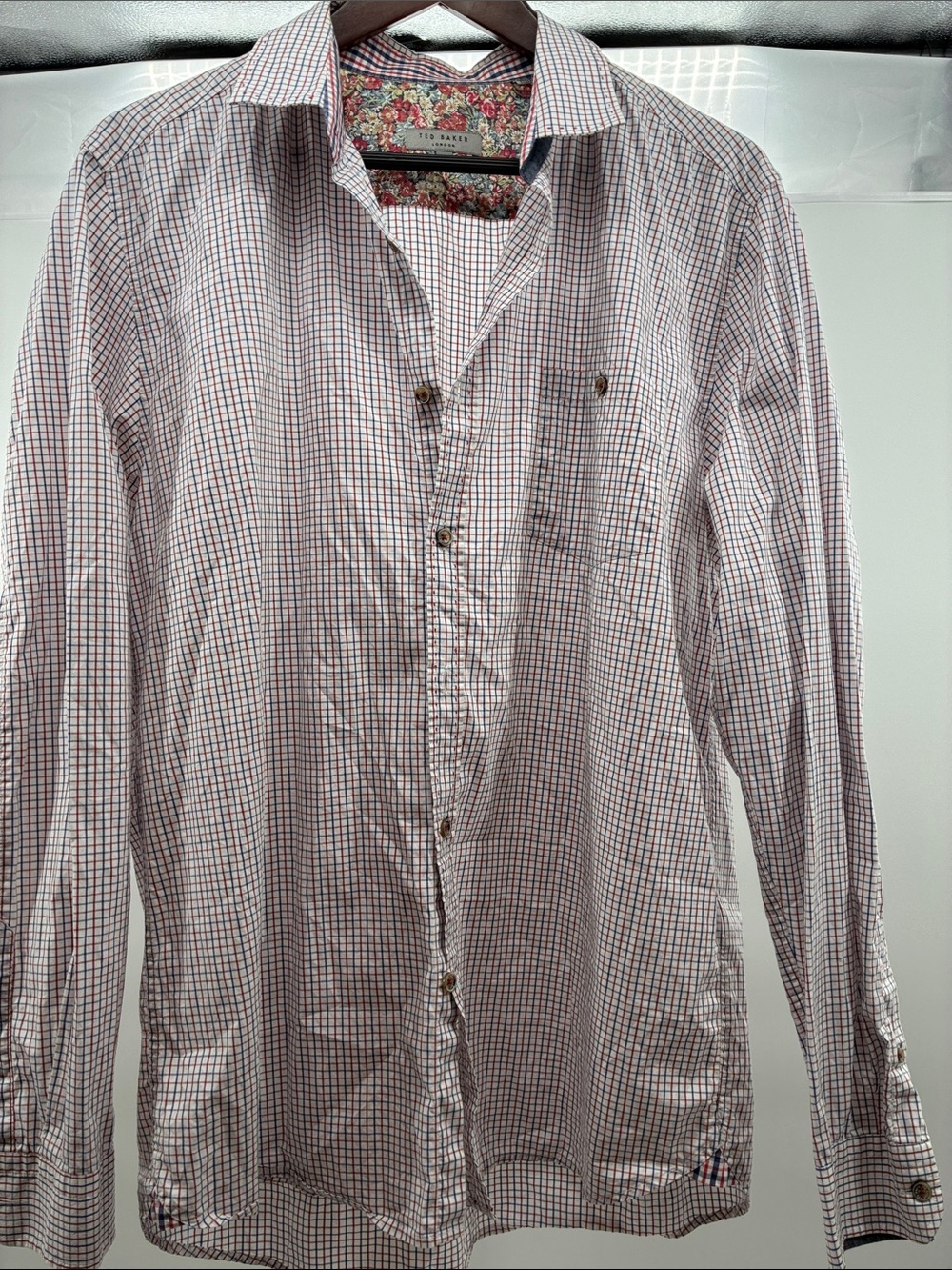 Ted Baker White and Red Micro-Check Button-Down Shirt